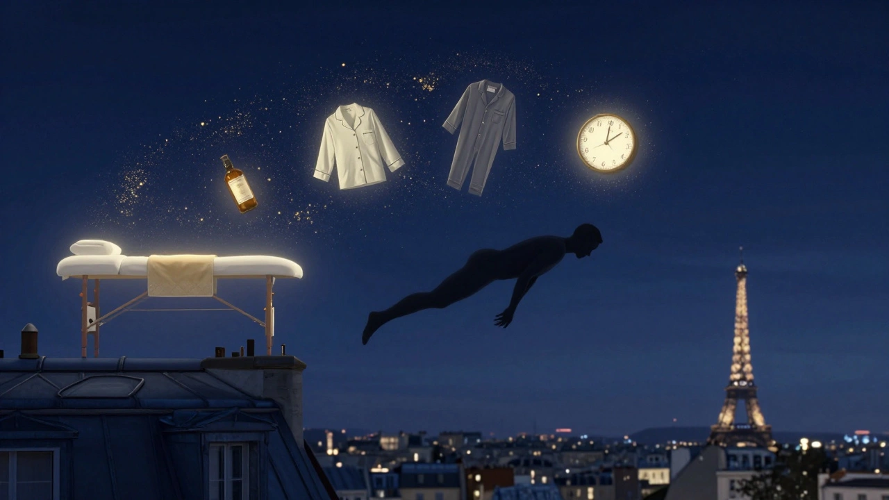 Silhouette humaine flottant au-dessus de Paris, symbole du bien-être à domicile et libération du stress.